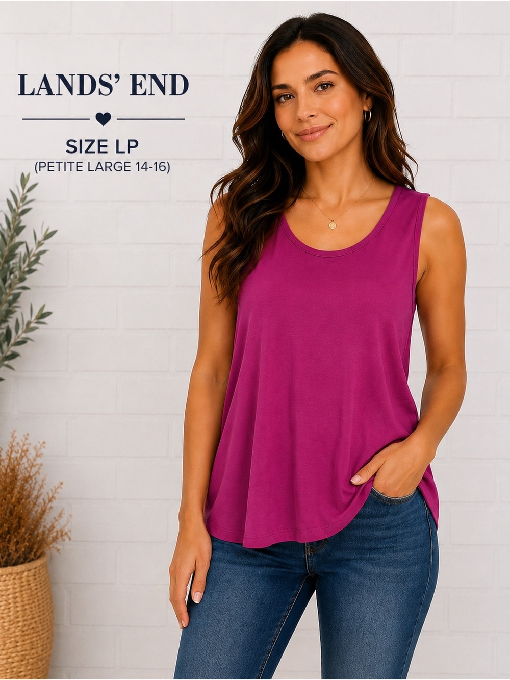 Lands' End Women's magenta petite Tank Top -Size LP